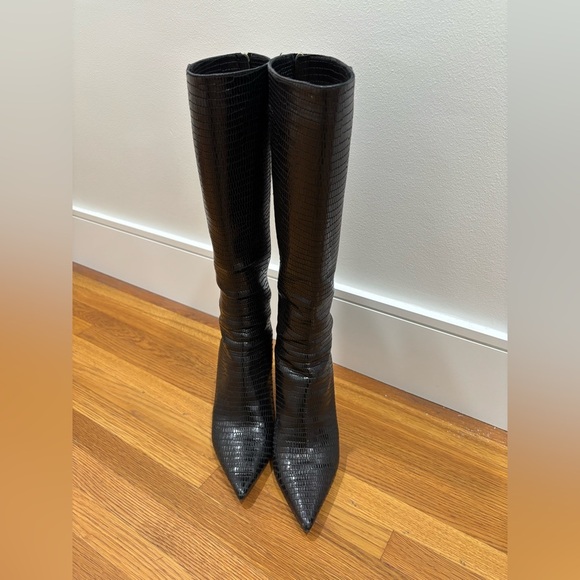 Jimmy Choo Shoes - 070. Jimmy Choo Black Snake Embossed Leather Heeled Boots